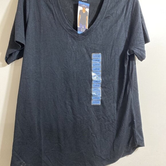 GAP Women's Black Lightweight Modal Blend V-Neck Scoop Hem T-Shirt SZ L NWT - Picture 3 of 8